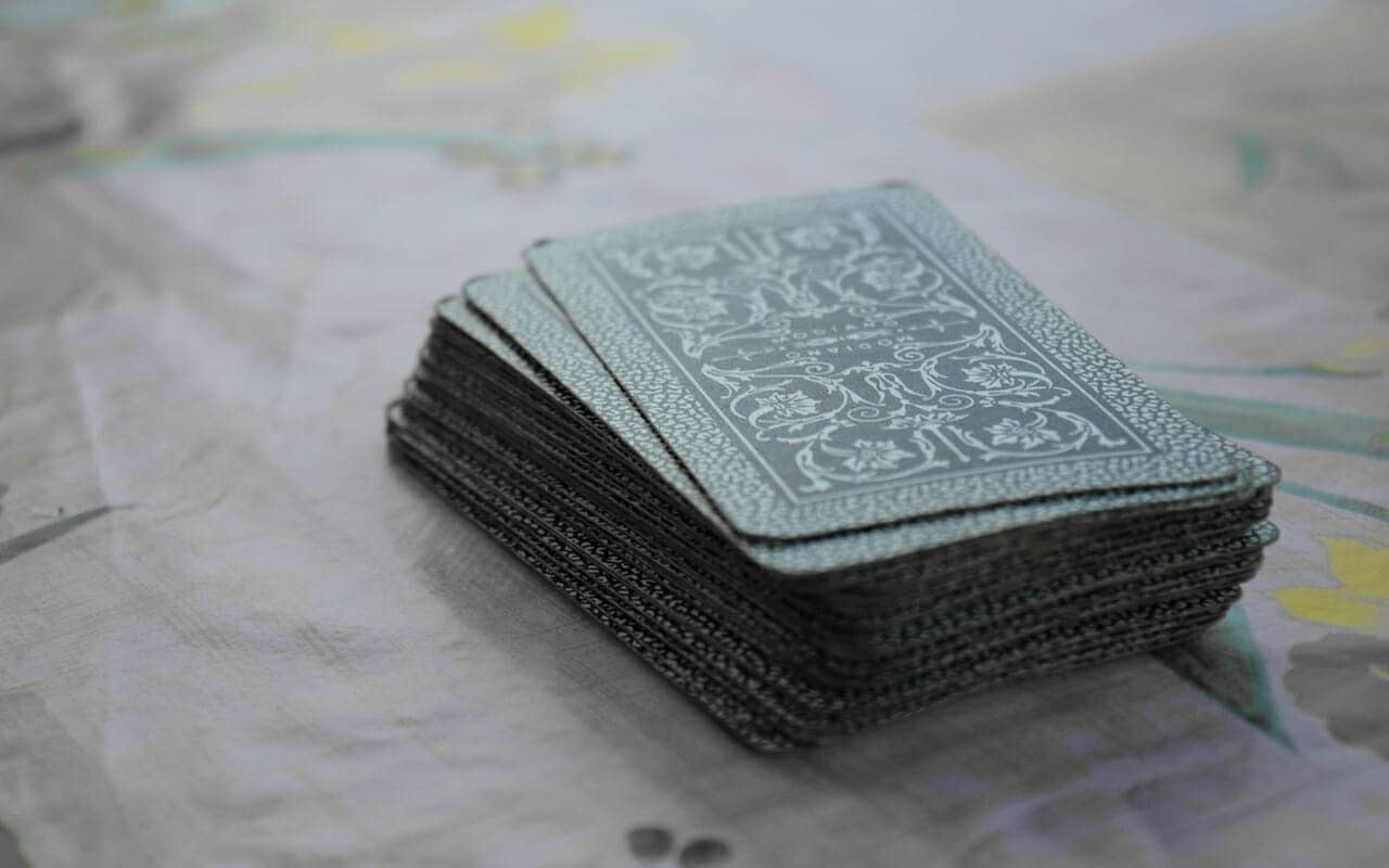 a deck of cards on a desk