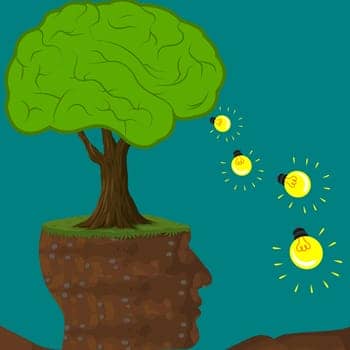 Flynn Effect feature image of a tree growing up from a man's head while lightbulbs fall down to illustrate the reverse Flynn Effect