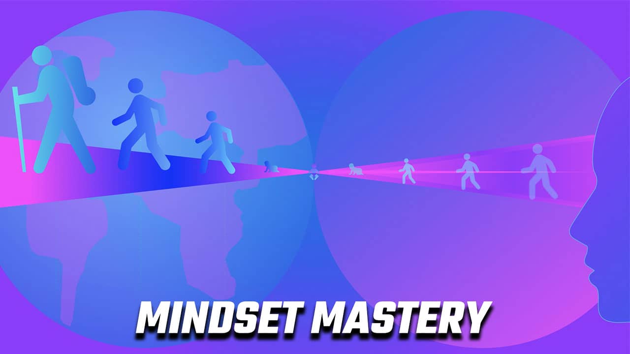 Image of a mind projecting a human growing up over time to express a concept related to mindset in memory training