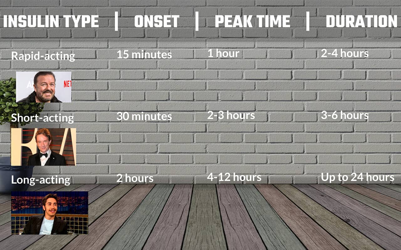 Insulin type mnemonic examples for rapid acting short acting and long acting types