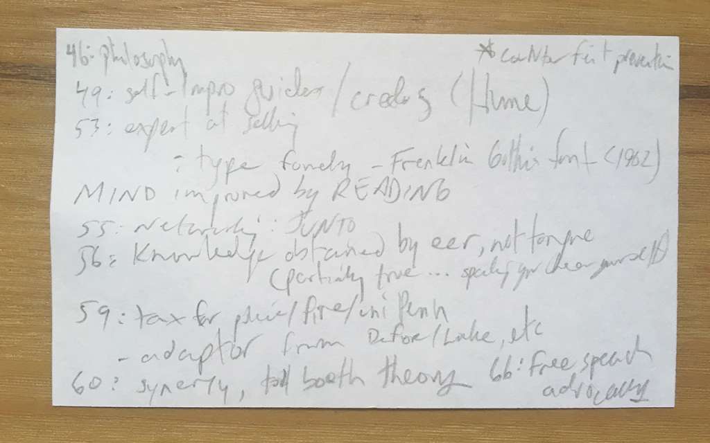 A Magnetic Index Card example for taking effective notes while reading in bed.