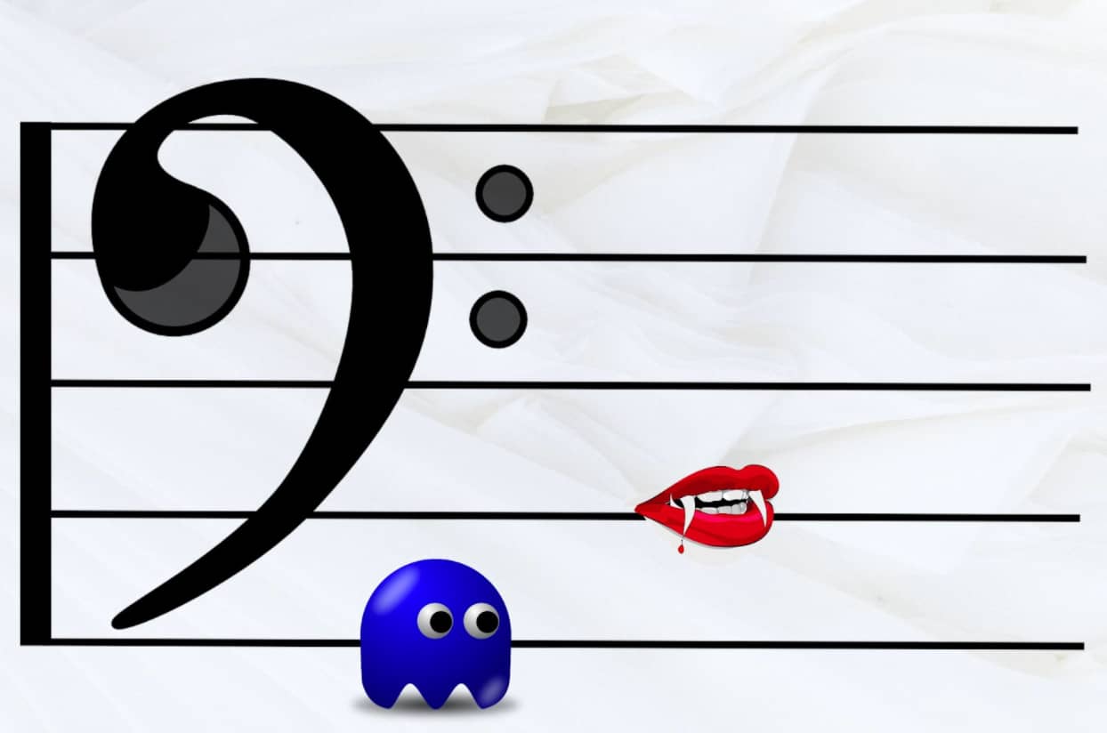 mnemonic example of how to remember notes on treble clef using a ghost from the lost boys