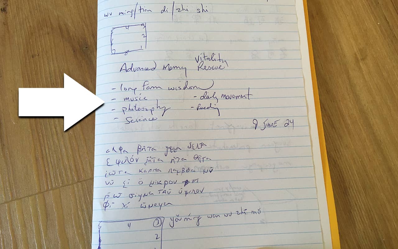 Note taking example for outlining main points with dashes