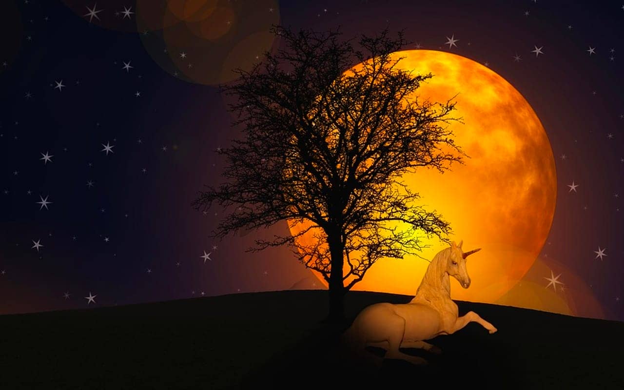 unicorn in front of the moon